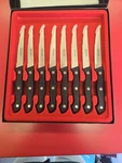 Maxam CTMX8 8-PIECE Stainless Steel Serrated Steak Knives 5IN Black Handle. Fixed Price $28.99.