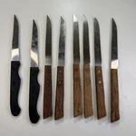 Vtg Frontier Forge Steak Knives Set Of 6 Wood Handle Stainless Japan Mixed Lot. Fixed Price $16.00.