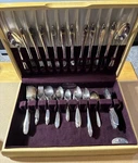 1937 Oneida Nobility Reverie Plate 84 Pc Silverware Set In Wooden Case. Fixed Price $125.00.
