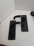 Decorative Handle Set Black Wrought Iron Hammered For Swing Doors Gates. Fixed Price $39.99.