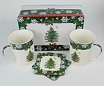 Spode Christmas Tree 5 Piece Tin Set - 2 Ceramic Mugs & Coasters New. Fixed Price $39.99.