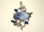 Ab Blue Dyed Dendritic Opal Iolite .925 Silver One-of-a-kind Pendant 3". Fixed Price $45.00.