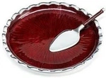 Fluted Cake Plate And Server Set - Ruby, 11" Simply Designz. Fixed Price $34.99.