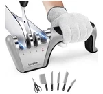 Longzon 4-IN-1 Knife Sharpener Stage With Pair Of Cut-resistant Glove. Fixed Price $14.99.