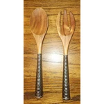 Reed & Barton Wood Silver Tone Metal Ribbed Handle Salad Servers Set Of 2. Fixed Price $20.00.