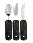 New 3 Piece Super Easy Grip Flatware Set - Bendable Built Fork, Knife, Spoon. Fixed Price $19.99.