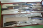 Vtg Sheffield Crown Crest CARVING/6 Steak Knife Set Bakelite Handles Orig Box. Fixed Price $89.99.