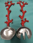 Michael Aram Red Coral Salad Serving Set Signed Designer Utensils Ocean Reef. Fixed Price $99.50.