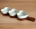 Macys The Cellar 3 Bowls Heart Shape Serv Ng Set Acacia Wood Tray Stoneware Box. Fixed Price $19.99.