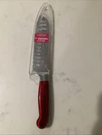 Hampton Forge Signature Red Rorik 7" Santoku Knife With Clear Blade Guard. Fixed Price $13.90.