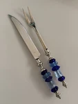 Cypress Home Carving Set Mango Moon 13" Blue Knife & Fork Preowned Made India. Fixed Price $34.99.