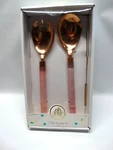 Oh Joy! Copper Salad Serving Set Fork/spoon W/pink Acrylic Handle Box Euc. Fixed Price $9.90.