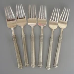 6 Pottery Barn 70% Pewter Banded Handle & 18/8 Stainless Dinner Fork. Fixed Price $75.00.
