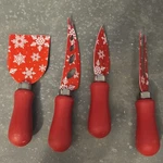 Set Of 4 Red Christmas Snowflake Cheese Knife, Fork & Spreader Holiday Novelty. Fixed Price $5.50.