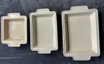 3X Gg Collection Gracious Goods Cream Rectangular Servers With Decorative Stands. Fixed Price $360.00.