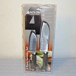 New Anolon Suregrip Japanese Stainless Steel Santoku 2-PC Knife Set W/ Sheaths. Fixed Price $169.00.