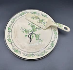 Antique Moriyama Japan Cake Platter Server Set Green Cherry Blossom Plate 1930S. Fixed Price $20.00.