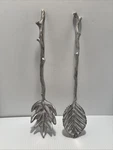 Vintage Leaf Branch Design Silver Color Spoon & Fork Salad Server Pewter (e). Fixed Price $29.96.
