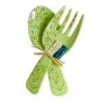 Cynthia Rowley Green Medallion Crackled Melamine Salad Server Set Spoon Fork. Fixed Price $19.99.