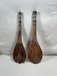 Hand Carved Olive Wood Salad Servers Black & White Batik Bone Inlay Design. Fixed Price $24.00.