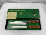 Vintage Maxam Steel Kitchen Knife Set 2 Pieces Wood Handle French Carving. Fixed Price $34.99.