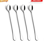 4 Stainless Steel Spoons Silver Glossy Finish Modern Solid Handle. Fixed Price $9.99.