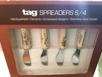 Tag Cheese Spreaders 4 Piece Painted Ceramic Wine Cork Handles. Fixed Price $18.00.
