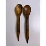 Vintage Carved Dark Wood Salad Servers Set 12 Inch Tapered Handle Piece. Fixed Price $14.80.