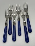 Inox 18/10 Italy 6 Inch Forks Set Of Blue Marbled Handles Salad Cocktail. Fixed Price $33.00.