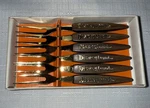 Vintage 1960S Walt Disneyland Six Bronze Plated Mini Forks Souvenir Original Box. Fixed Price $14.97.