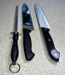 J09 Set Of 2 Chef Knives & Honing Shaft Sharpening Rod Tramontina Brazil. Fixed Price $19.99.