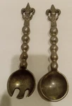 Fork Spoon Vintage Kitchen Ihi Beaded Salad Server 2PC Pewter Fleur Lis Used. Fixed Price $22.50.