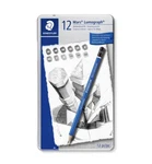 Staedtler Pack 12 Mars Lumograph Drawing Pencils Design Drafting Wood Metal Case. Fixed Price $46.00.