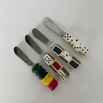 Boston Warehouse Casino Night Cheese Spreaders Knives Lot Of 4 Cards Dice Chips. Fixed Price $15.00.
