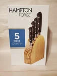 Hampton Forge 5-PIECE Cutlery Set W/ Slim Hardwood Knife Block Kitchen Brand New. Fixed Price $51.00.