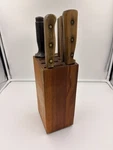 Vtg Chicago Cutlery Kitchen Block Knife Set Of 5 Wood Handle & Sharpener. Fixed Price $59.00.