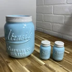 World Market Aqua Blue Ceramic Utensil Holder Jar Glassware Salt Pepper Shakers. Fixed Price $27.97.