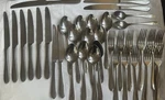 Ginkgo Helmick Stainless 18/10 Flatware Silverware Meridian Forks Knives Spoons. Fixed Price $55.00.