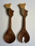 Set Of Two Vintage Wooden Salad Tongs Serving Chef With Hats Kitchen Utensils. Fixed Price $9.99.
