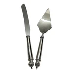 Godinger Silver Plate Wedding Cake Knife And Server Set Beaded Melon Finials. Fixed Price $47.59.