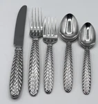 Ralph Lauren Flatware 5-PIECE Place Setting Basketweave Stainless Equestrian Vtg. Fixed Price $500.00.