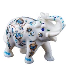 6" Marble Up Trunk Elephant Statue With Turquoise Stone Inlay Home Decor Accents. Fixed Price $260.30.