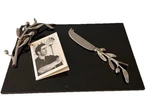 Michael Aram Olive Branch Cheeseboard / Knife 8.5X12.5 Black Marble Silver Trim. Fixed Price $84.99.