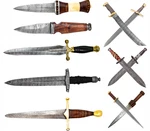 Fixed Blade Damascus Steel Arming Knife Dagger Short Sword Collection W/ Sheath. Fixed Price $79.99.