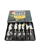 Vintage Ceramic Farm Animals Cocktail Forks, 1983 Cooks Tool Ltd.. Fixed Price $18.00.