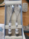 Pfaltzgraff Accent Hand-decorated Salad Server Gold & Black Stripe Handle- Nib. Fixed Price $12.00.