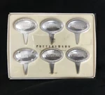 6 Pottery Barn Metal Cheese Markers Brie Bleu Cheddar Chevre Gruyere Gouda Set. Fixed Price $27.95.