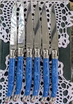 Set Of 6 Jean Dubost Laguiole De Table Steak Knives With Blue Handles. Fixed Price $29.99.