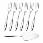 Alessi "mami" 7PC Polished Stainless Steel Cake Serving Set With 6 Dessert Forks. Fixed Price $99.95.