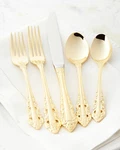 New Wallace Antique Baroque Gold 5-PIECE Stainless Steel Flatware Place Setting. Fixed Price $69.99.